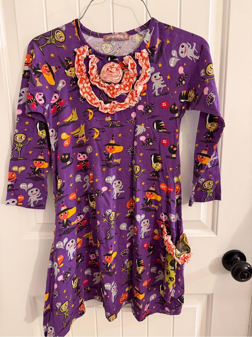 Jelly the Pug girls size 10 Purple Halloween Character Ruffle Dress EUC